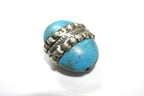 1 BEAD - Gorgeous Tibetan turquoise gemstone bead with tibetan silver color band Tibetan bead turquoise bead from nepal BD316