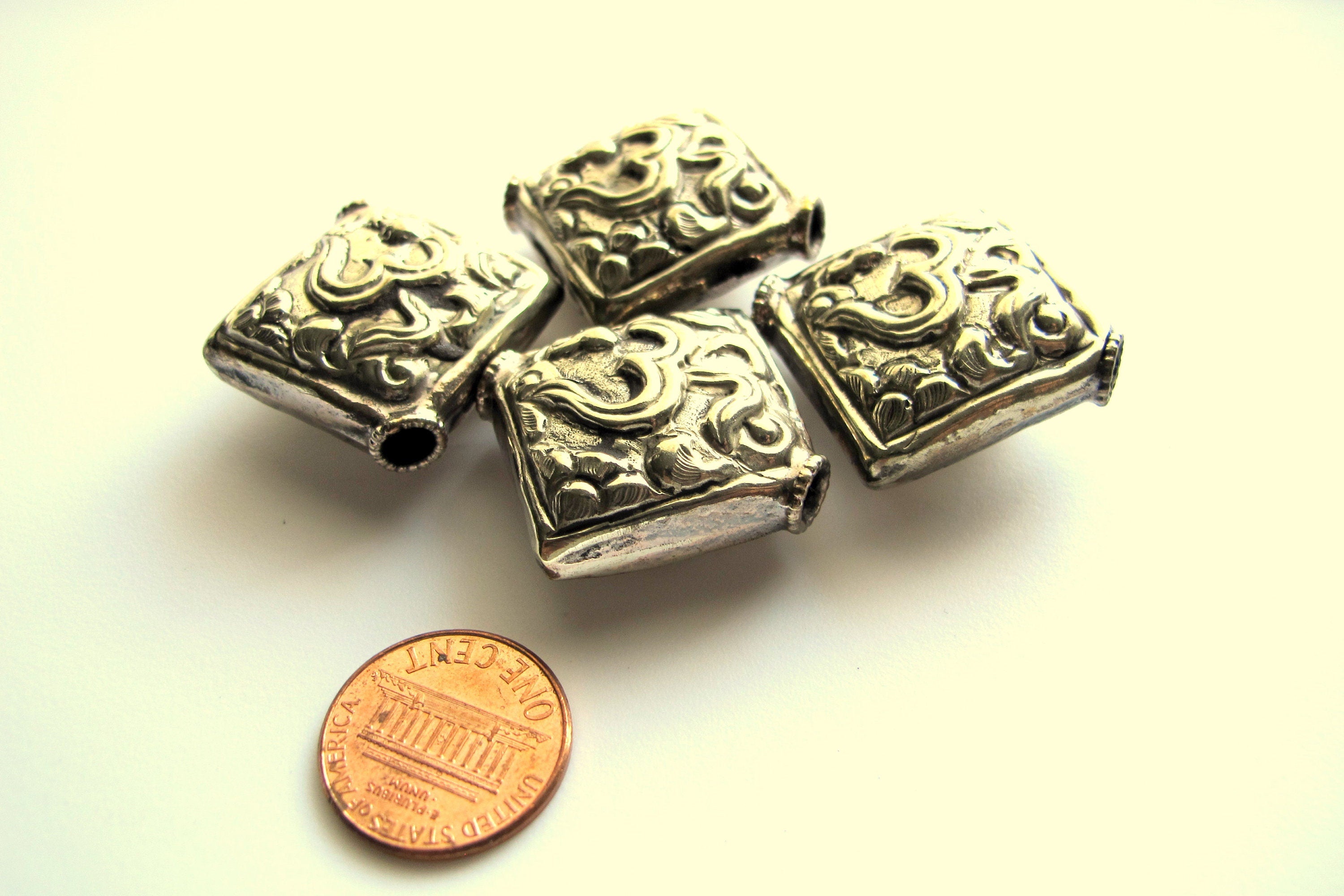 1 Bead - Tibetan OM bead tibetan silver beads om ohm mantra beads nepal beads antiqued silver finish square kite shape nepalbeadshop BD094