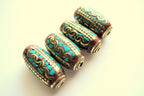 1 bead - Ethnic Nepal brass beads with turquoise inlay Tibetan beads nepalbeadshop - BD447