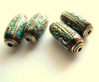 1 bead - Ethnic Nepal brass beads with turquoise inlay Tibetan beads nepalbeadshop - BD447