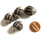 1 Bead - Tibetan silver capped carnelian agate beads from Nepal - BD250