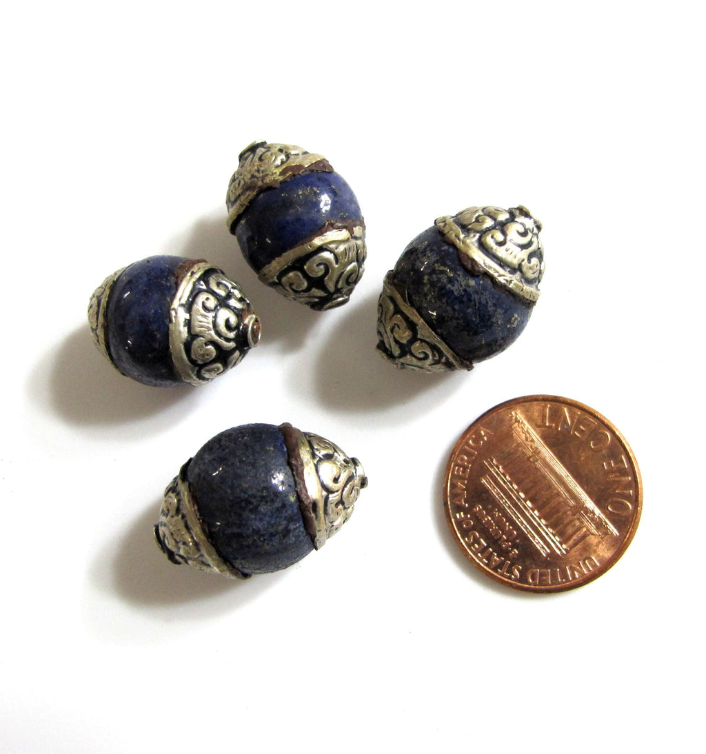 1 BEAD Tibetan capped Lapis Lazuli gemstone bead- 17 - 18 mm long x 13 - 14 mm thick tibetan gemstone bead lapis beads nepal beads BD427