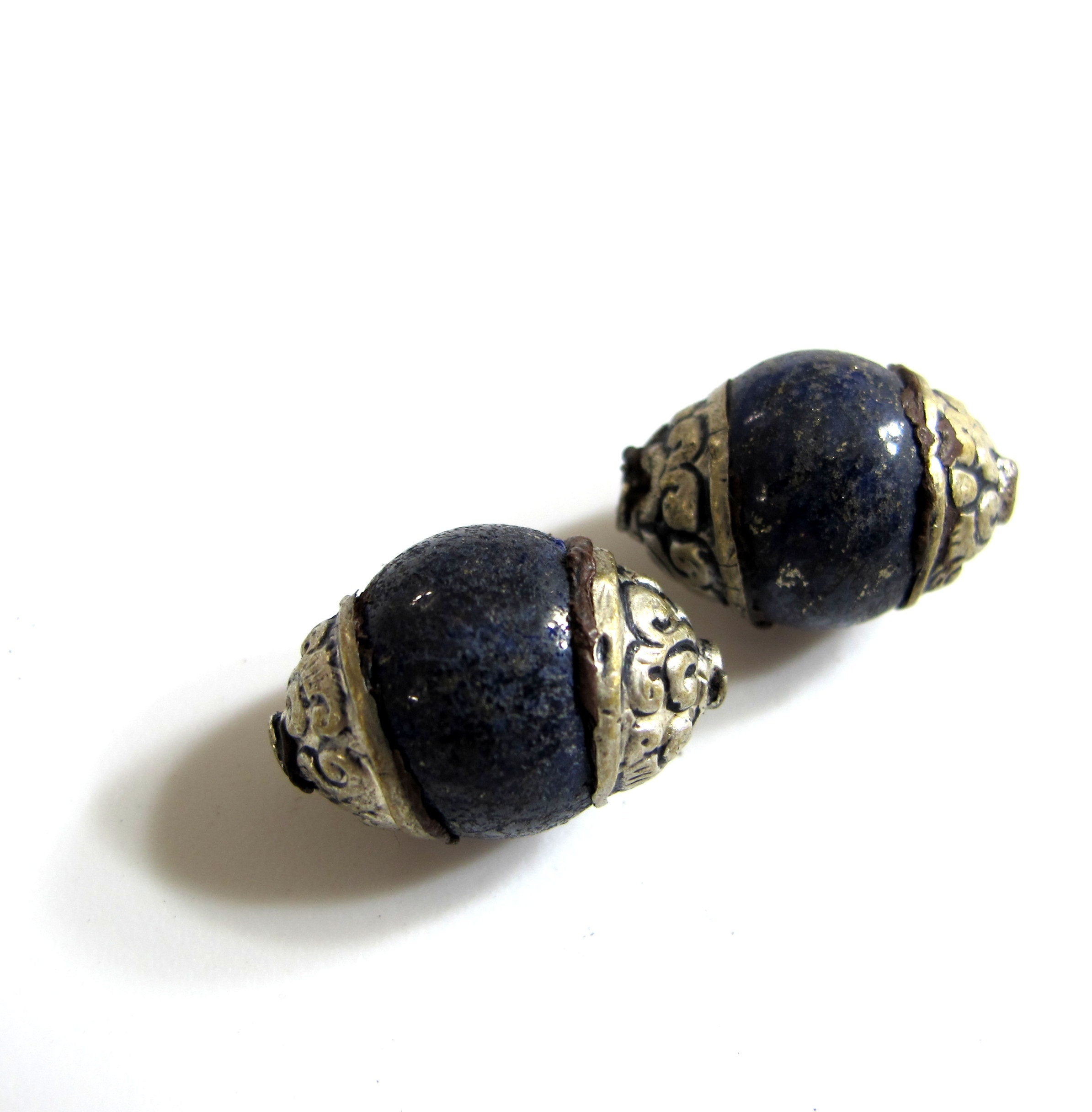 1 BEAD Tibetan capped Lapis Lazuli gemstone bead- 17 - 18 mm long x 13 - 14 mm thick tibetan gemstone bead lapis beads nepal beads BD427