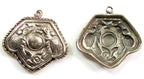 2 charms- Ethnic Double phoenix eagle bird pendant charms Tibetan antiqued silver finish floral repousse light weight charm Nepal- PM705C