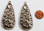 2 Tibetan charms - Large long Tear drop shape Tibetan antiqued silver finish floral repousse Nepal pendant light weight charm - PM705B