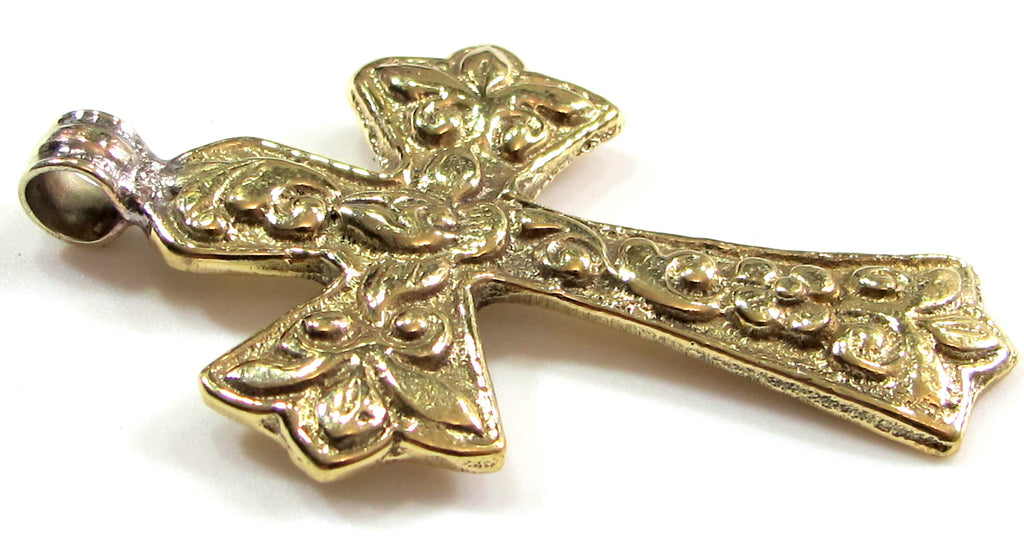Tibetan cross pendant Reversible Tibetan lotus floral design cross pendant from Nepal - PM707
