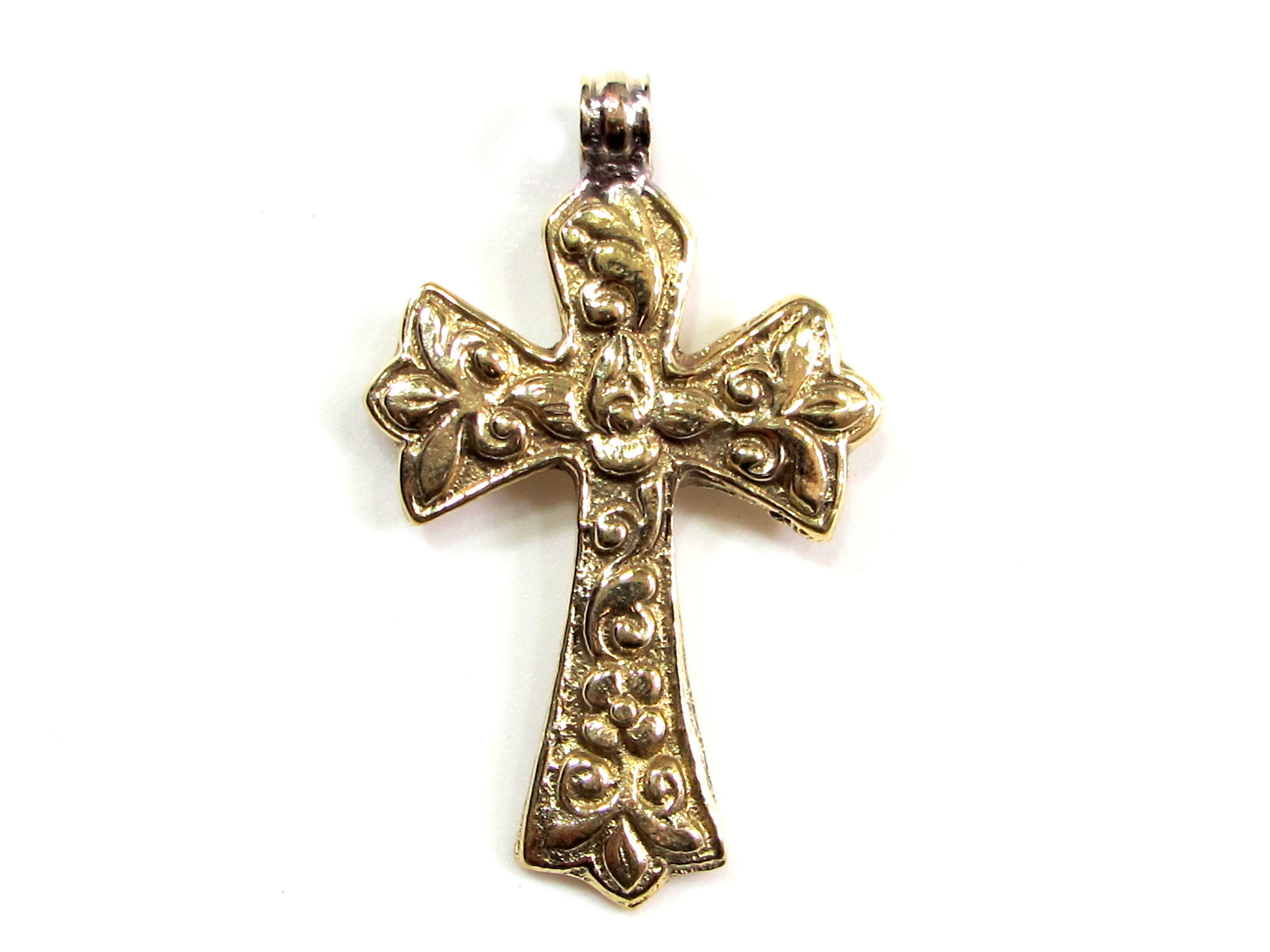 Tibetan cross pendant Reversible Tibetan lotus floral design cross pendant from Nepal - PM707