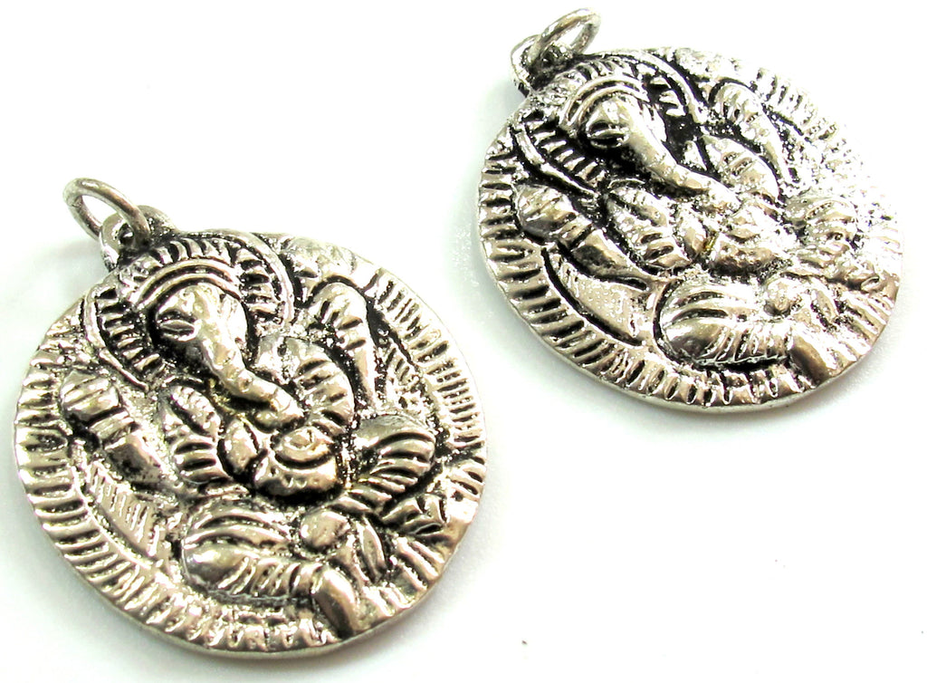 1 Pendant - Shree Ganesha antiqued silver color pendant with reverse side inscribed prayer shree ganeshay namah - CP095A