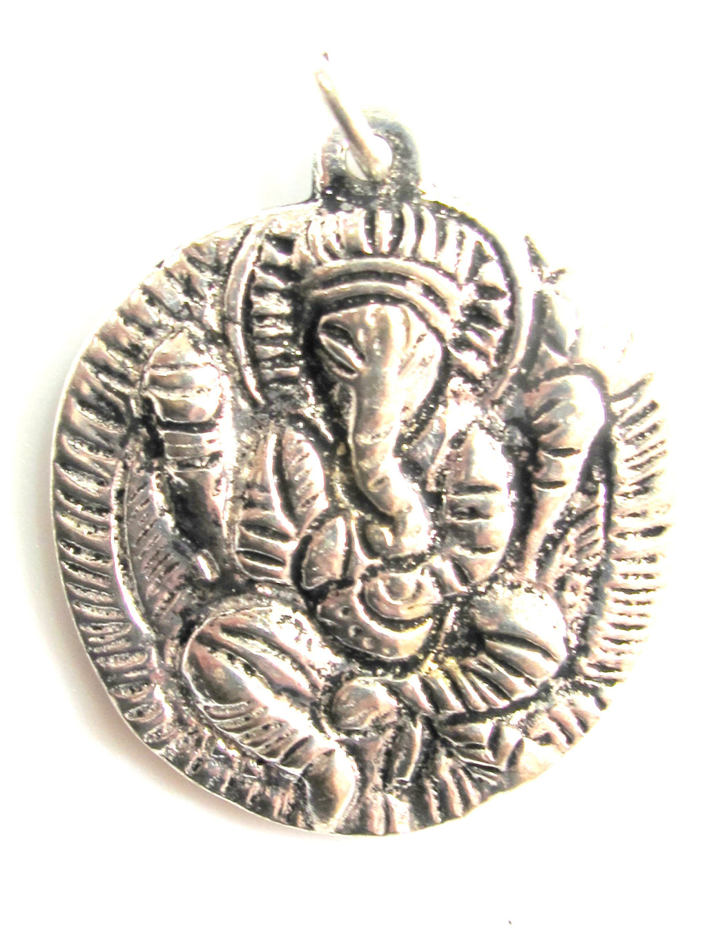 1 Pendant - Shree Ganesha antiqued silver color pendant with reverse side inscribed prayer shree ganeshay namah - CP095A