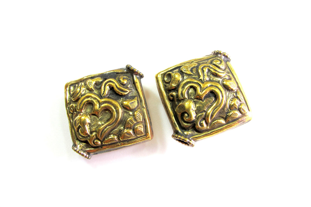 1 Bead - Tibetan OM bead tibetan brass beads om ohm mantra beads nepal beads antiqued finish square kite shape nepalbeadshop BD249
