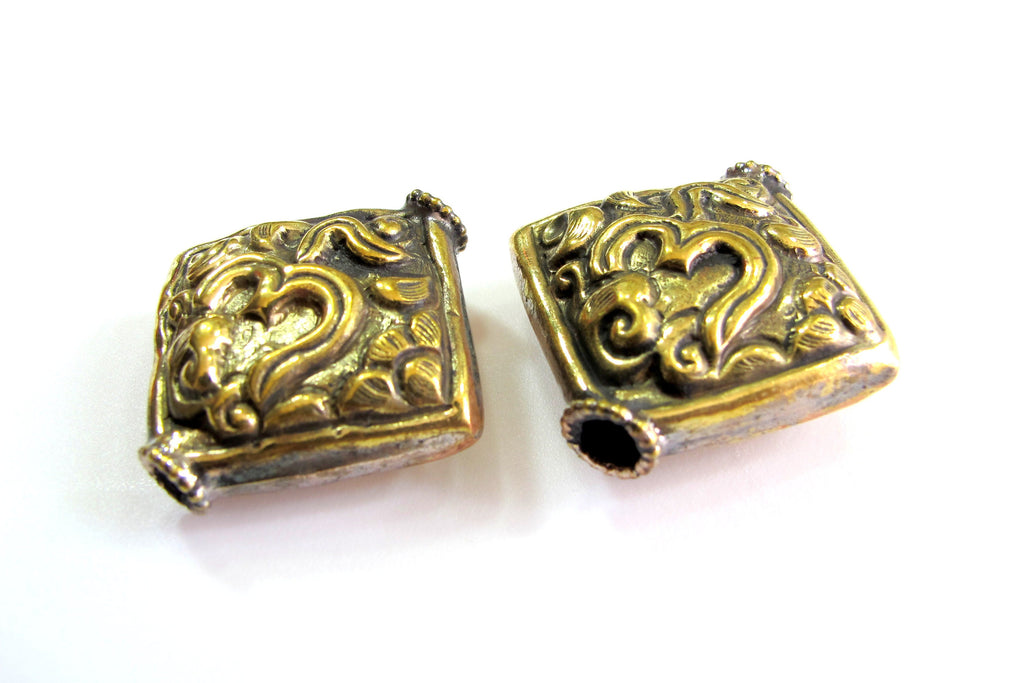 1 Bead - Tibetan OM bead tibetan brass beads om ohm mantra beads nepal beads antiqued finish square kite shape nepalbeadshop BD249