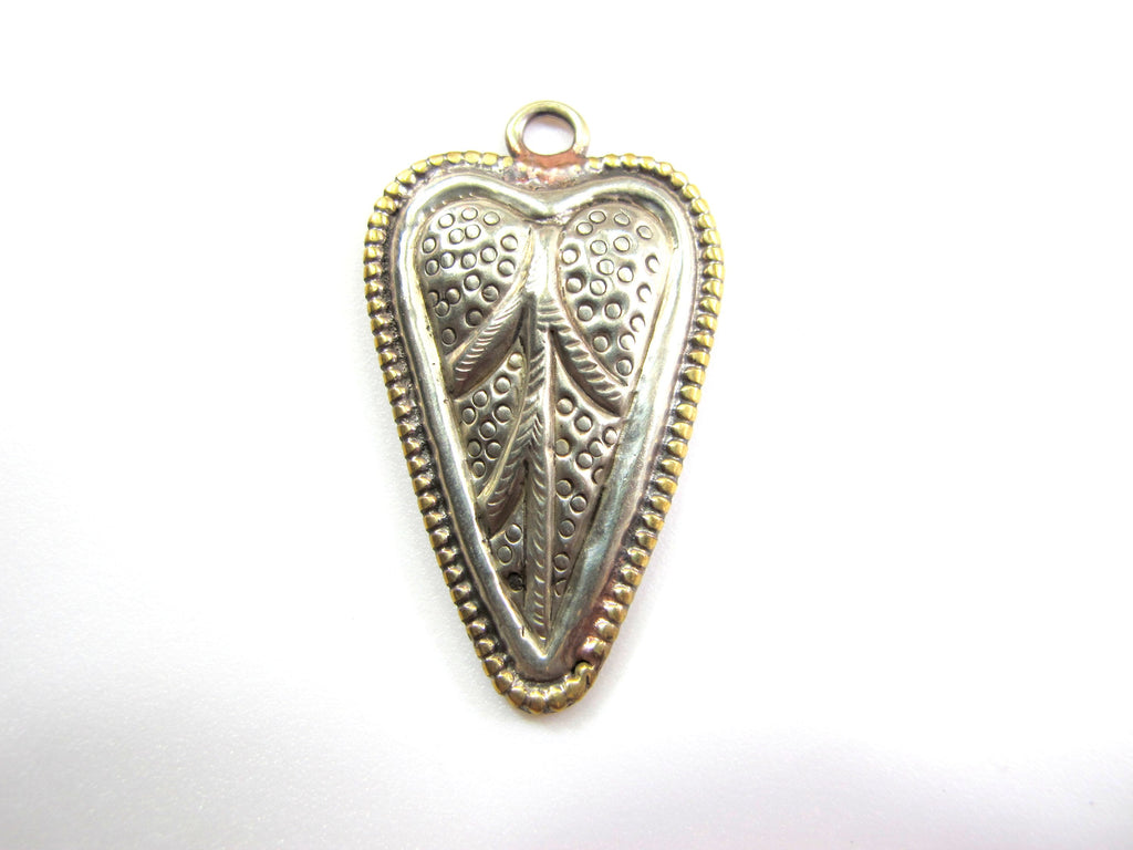 2 charm pendants - Heart leaf shape Tibetan antiqued silver color finish floral leaf repousse Nepalese pendant light weight Nepal- PM621B