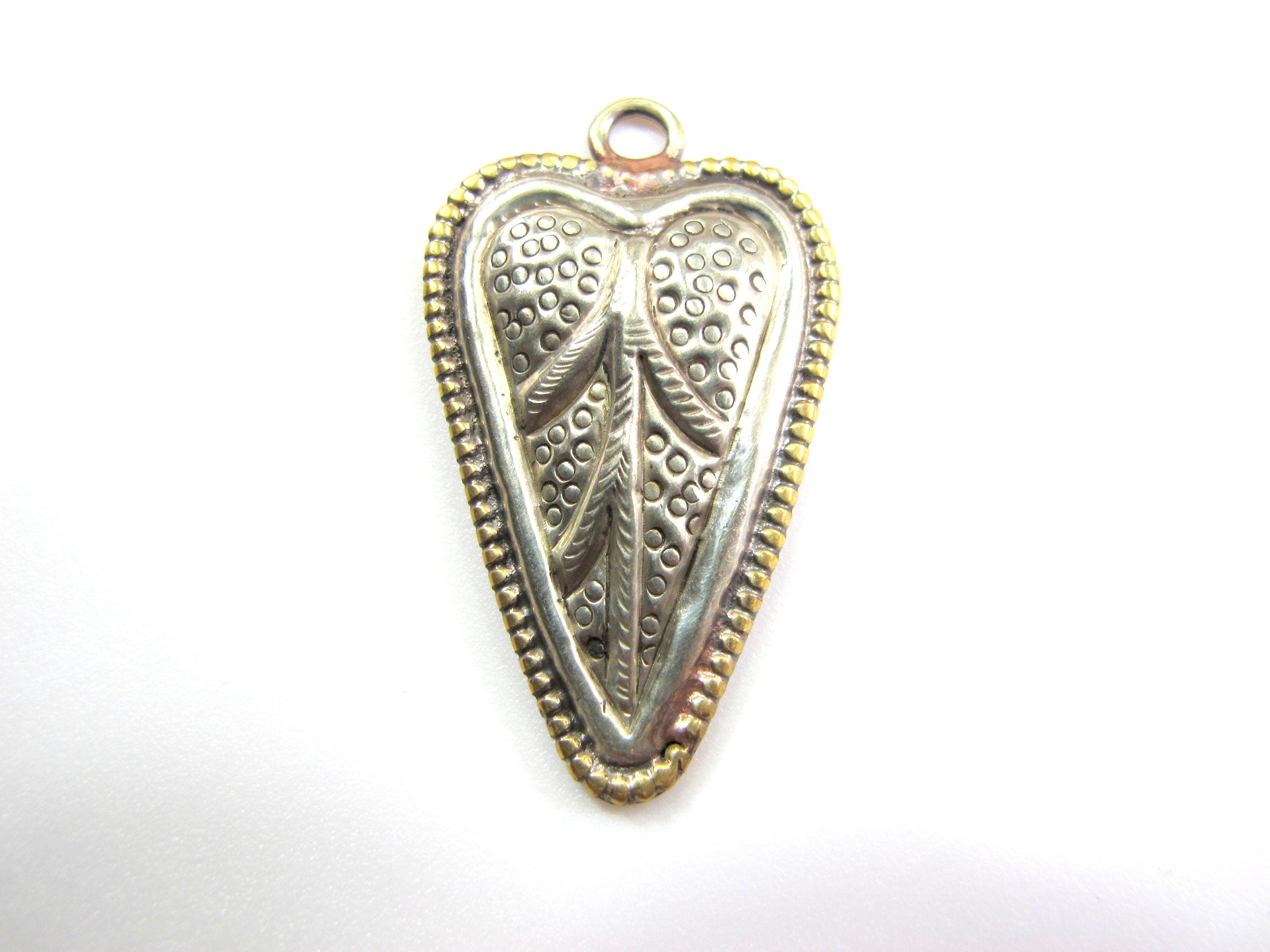 2 charm pendants - Heart leaf shape Tibetan antiqued silver color finish floral leaf repousse Nepalese pendant light weight Nepal- PM621B