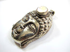 1 Pendant - Tibetan Buddha pendant antiqued silver color pearl inlay with reverse side floral design Nepal - PM619