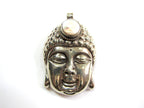 1 Pendant - Tibetan Buddha pendant antiqued silver color pearl inlay with reverse side floral design Nepal - PM619