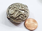 1 Bead - Large size Tibetan silver OM inscribed floral repousse beads round disc shape om aum mantra yoga meditation bead supply - BD140A