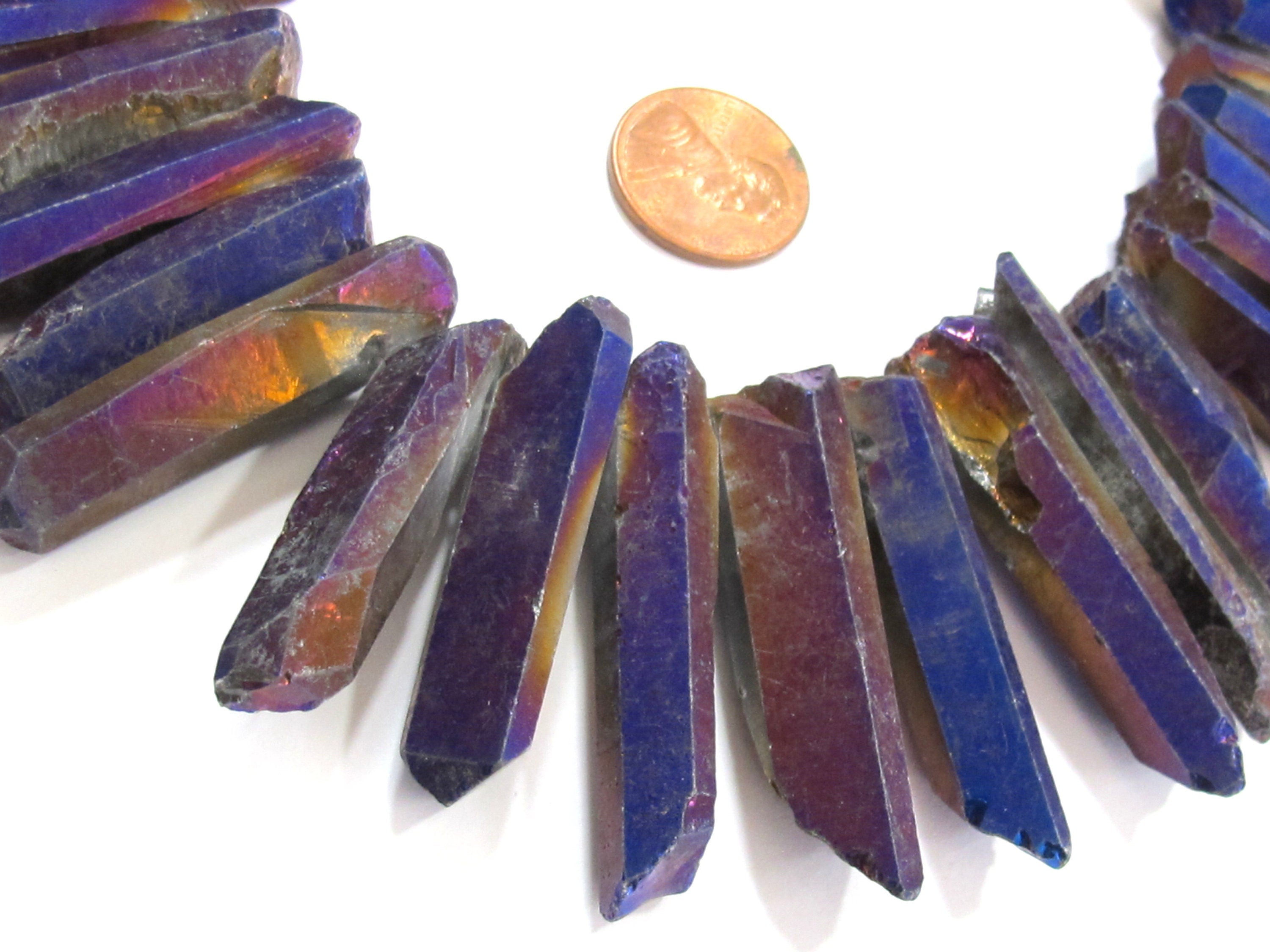 10 beads - Titanium Quartz points Mystic peacock purple blue titanium quartz points - GM271K