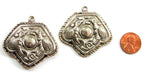 2 charms- Ethnic Double phoenix eagle bird pendant charms Tibetan antiqued silver finish floral repousse light weight charm Nepal- PM705C