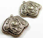 2 charms- Ethnic Double phoenix eagle bird pendant charms Tibetan antiqued silver finish floral repousse light weight charm Nepal- PM705C