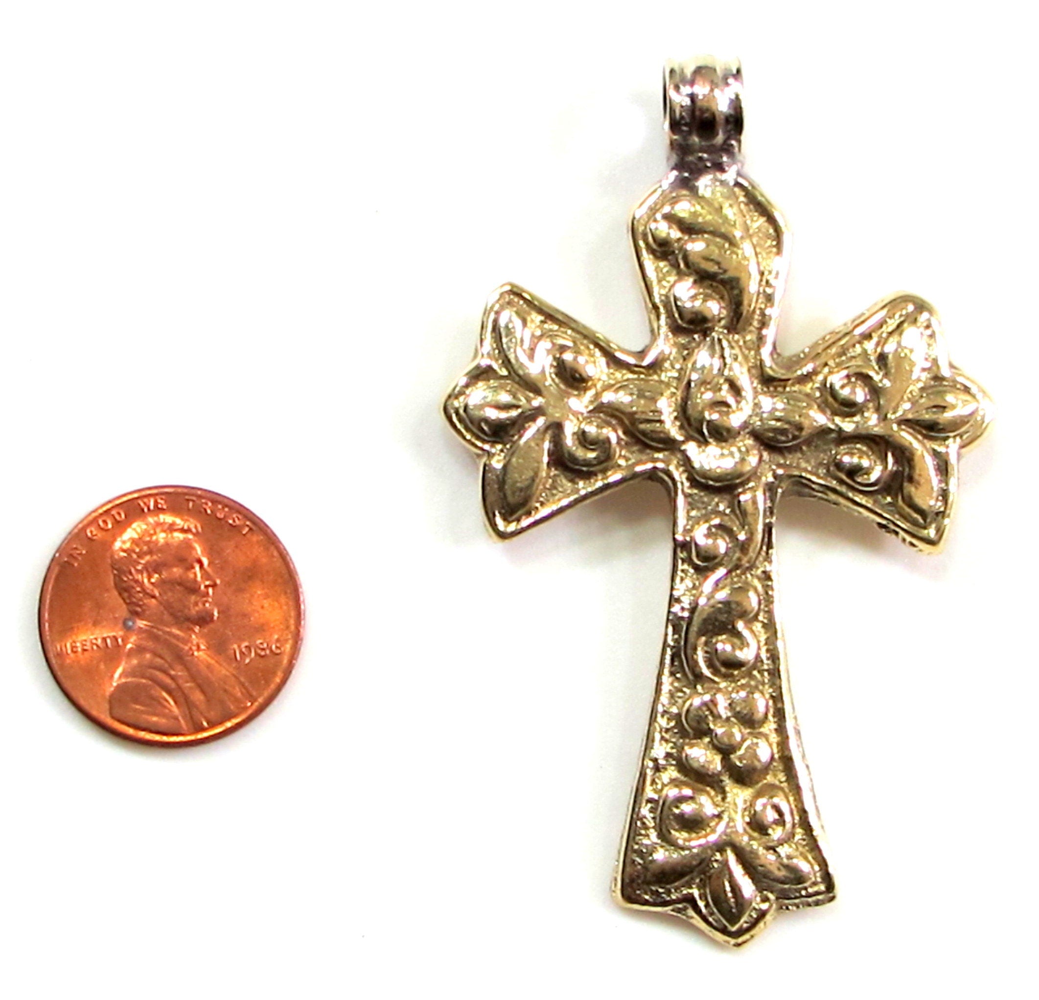 Tibetan cross pendant Reversible Tibetan lotus floral design cross pendant from Nepal - PM707