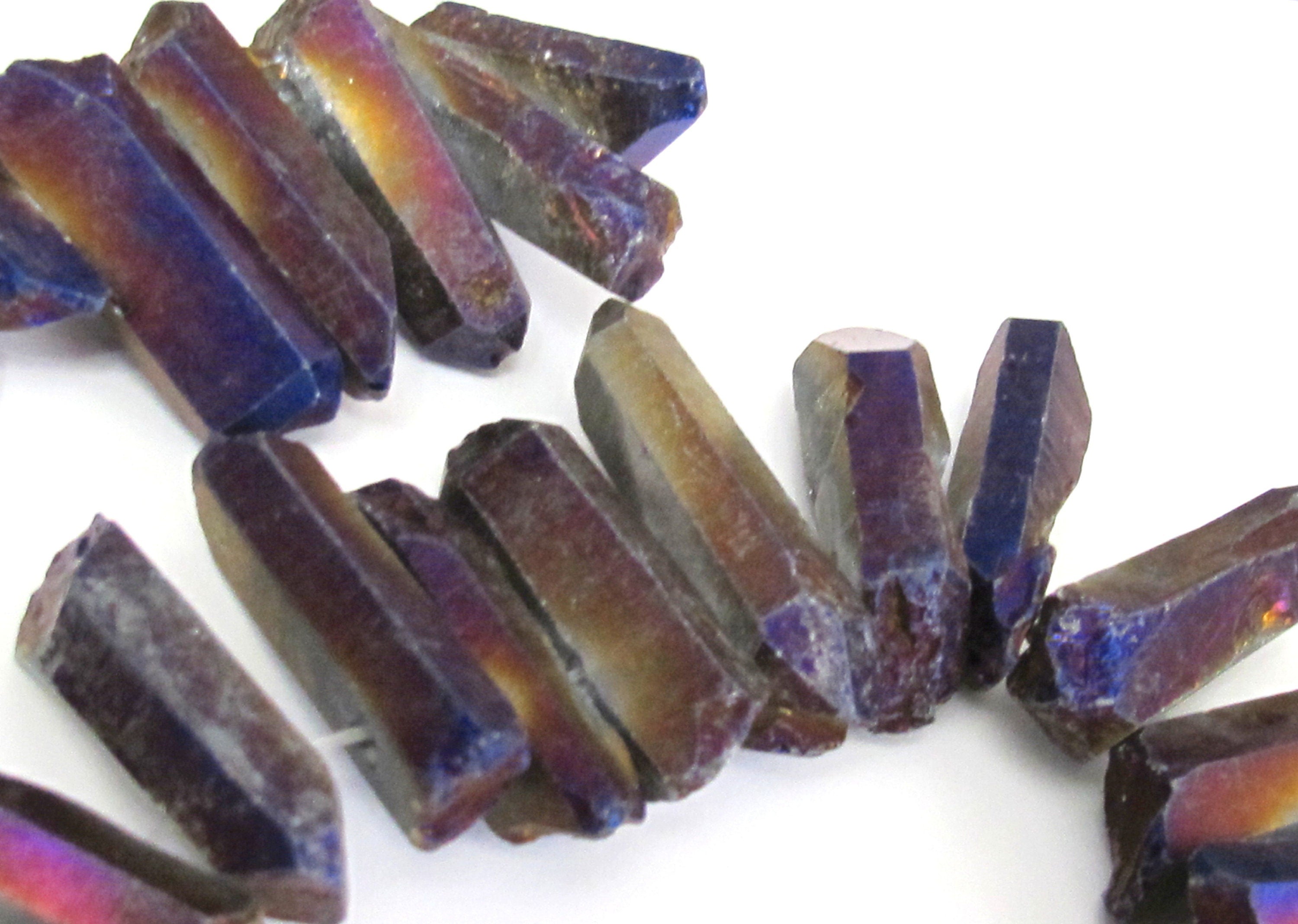 10 beads - Titanium Quartz points Mystic peacock purple blue titanium quartz points - GM271K