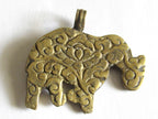 1 Pendant - elephant pendants -Tibetan brass elephant pendant antiqued finish with coral inlay Lotus flower carving - PM526B