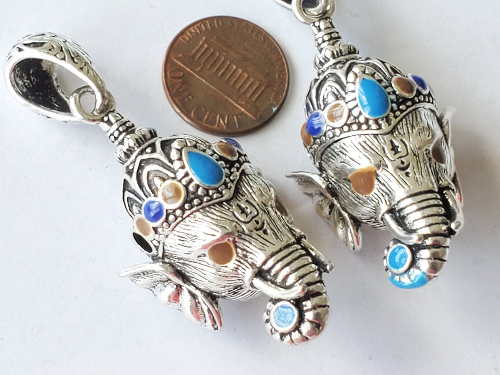 Gorgeous Ganesha Pendant Nepal 3D silver tone finish enamel inlaid lord Ganesha pendant - Ganpati Ganesh ji copyright Nepalbeadshop PM450K