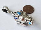 Gorgeous Ganesha Pendant Nepal 3D silver tone finish enamel inlaid lord Ganesha pendant - Ganpati Ganesh ji copyright Nepalbeadshop PM450K