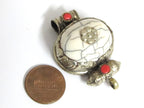 Tibetan white cream color crackle resin double bail pendant - ethnic Nepal Tibetan dragon phoenix carving jewelry making supplies - PM395D