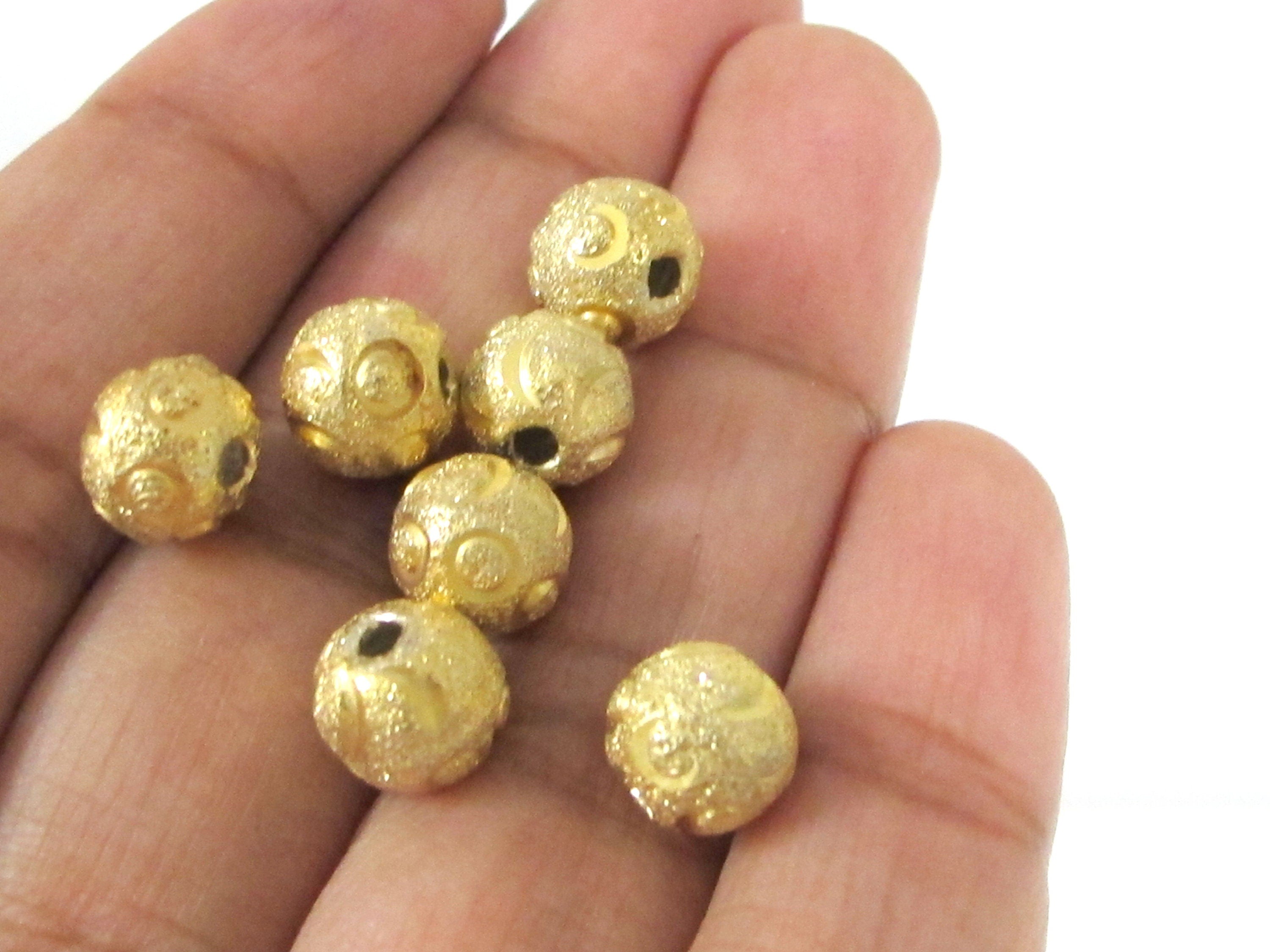 2 Beads- Gold color plated ethnic round oval shape beads- 8 mm - BD562D