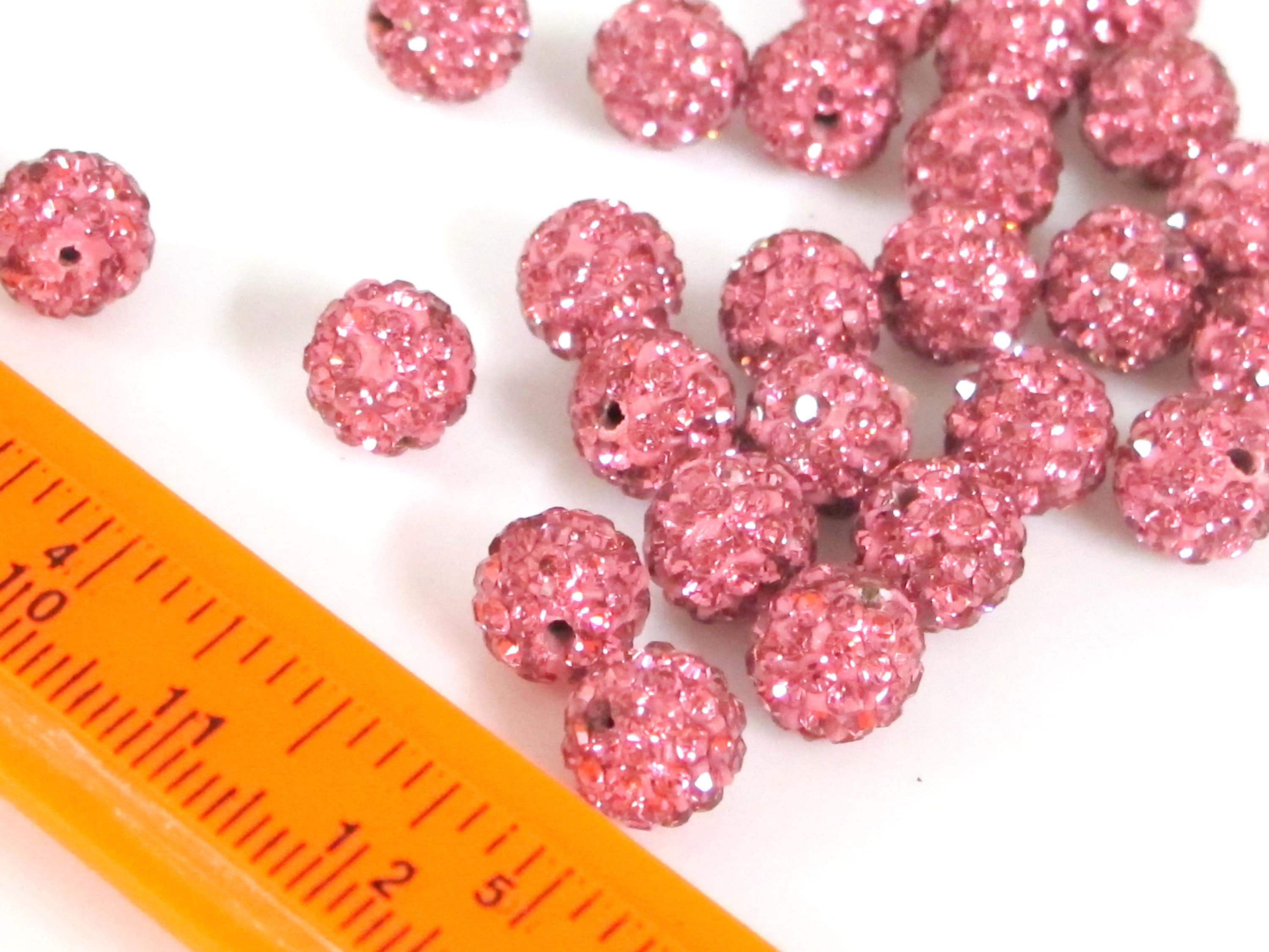 10 Beads - Sparkly bling crystal rhinestone inlaid polymer clay fushia pink color beads - 8mm size - BD946B