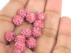 10 Beads - Sparkly bling crystal rhinestone inlaid polymer clay fushia pink color beads - 8mm size - BD946B