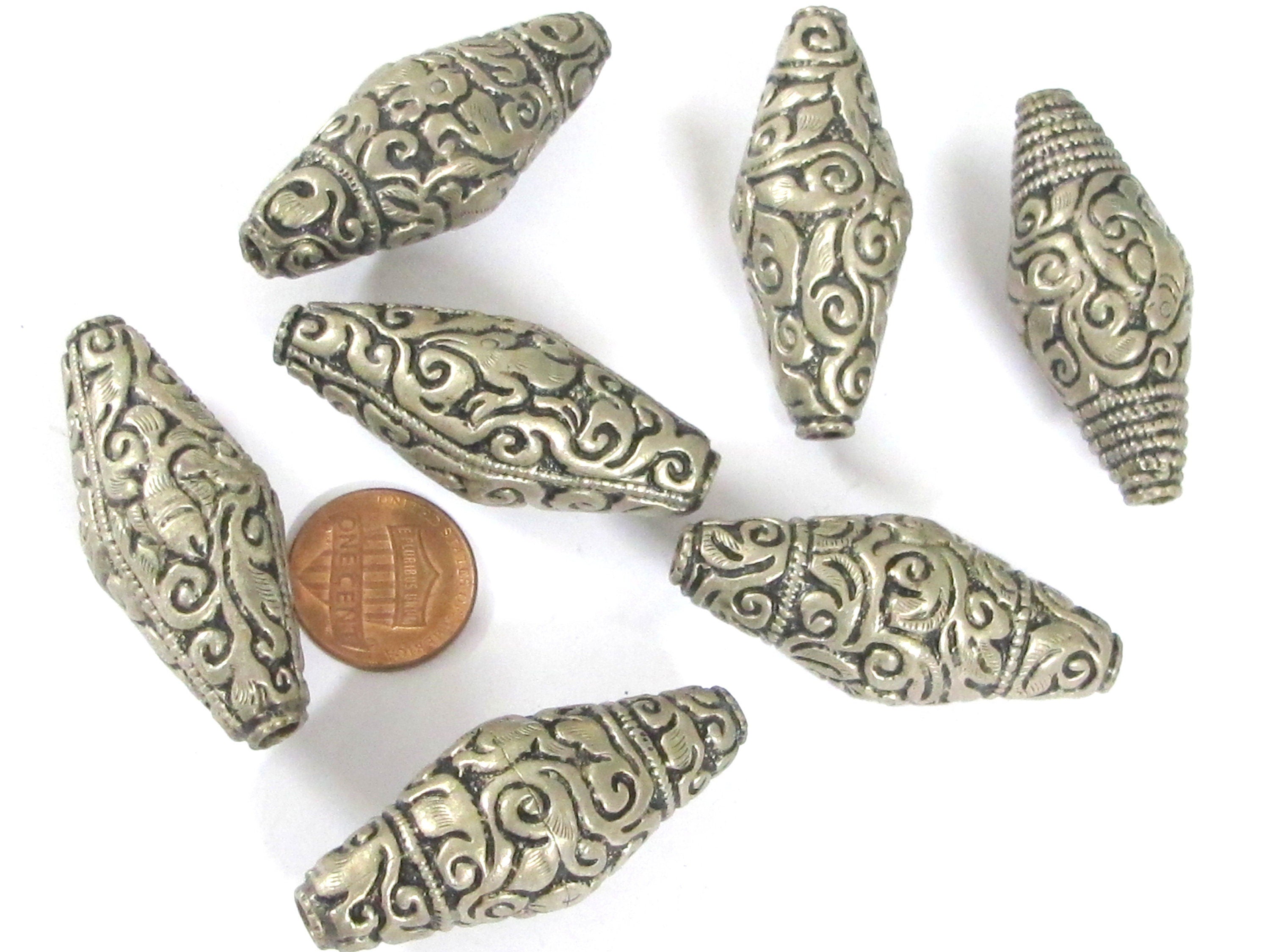 4 beads - Large thick Tibetan beads nepal beads filigree mix floral animal designs tibetan silver antiqued tone nepalbeadshop - BD931K