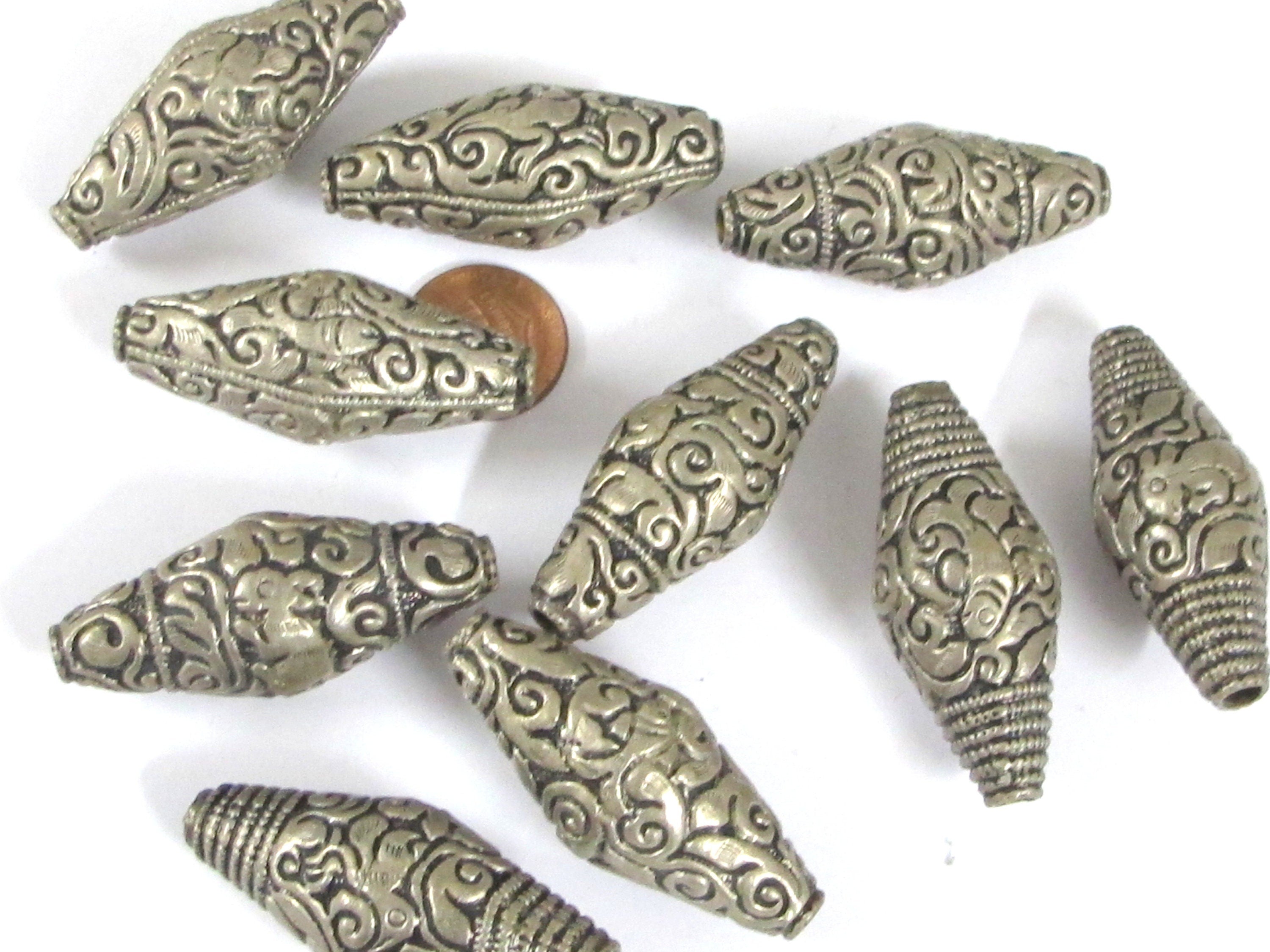 4 beads - Large thick Tibetan beads nepal beads filigree mix floral animal designs tibetan silver antiqued tone nepalbeadshop - BD931K