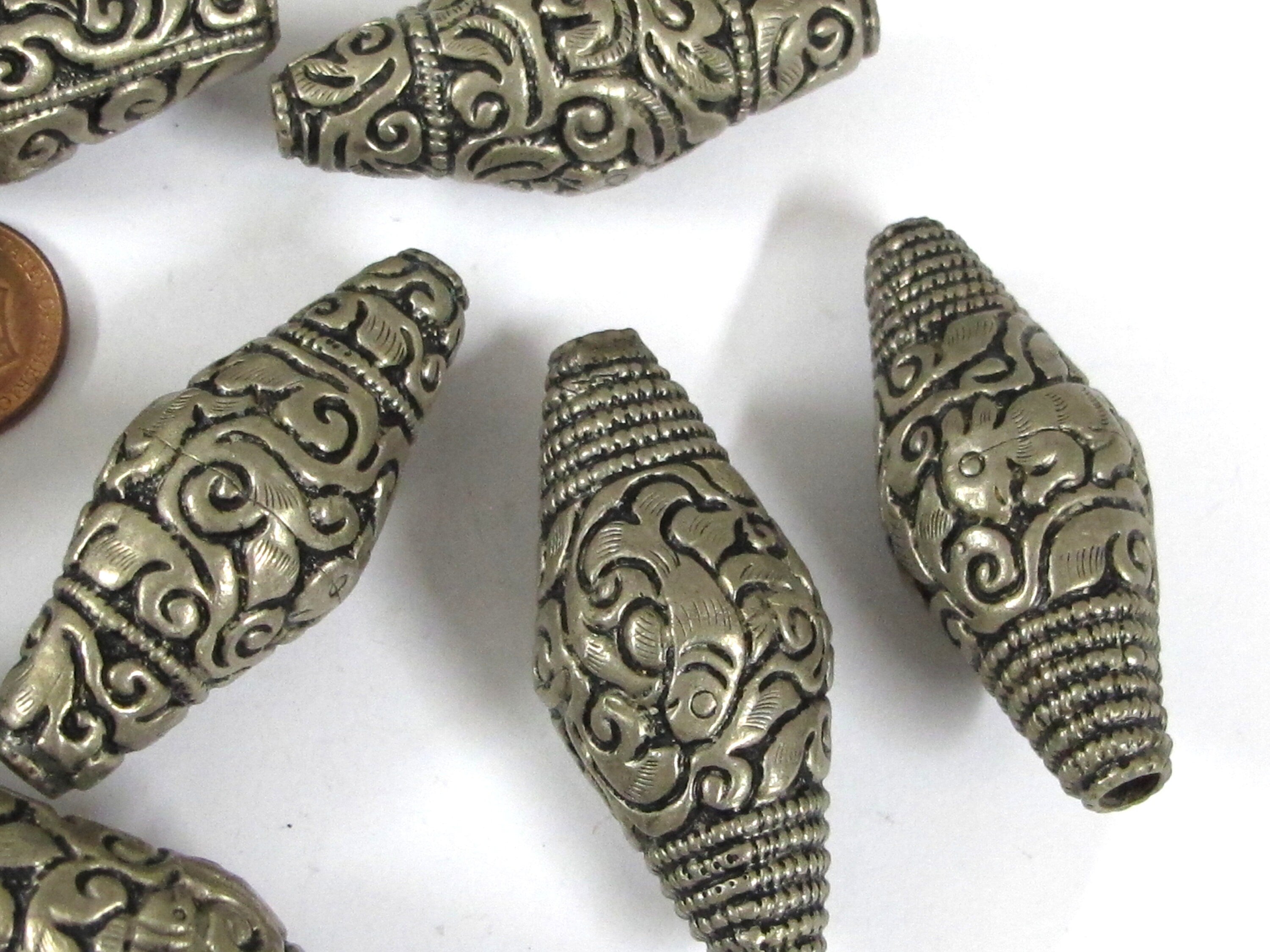 4 beads - Large thick Tibetan beads nepal beads filigree mix floral animal designs tibetan silver antiqued tone nepalbeadshop - BD931K