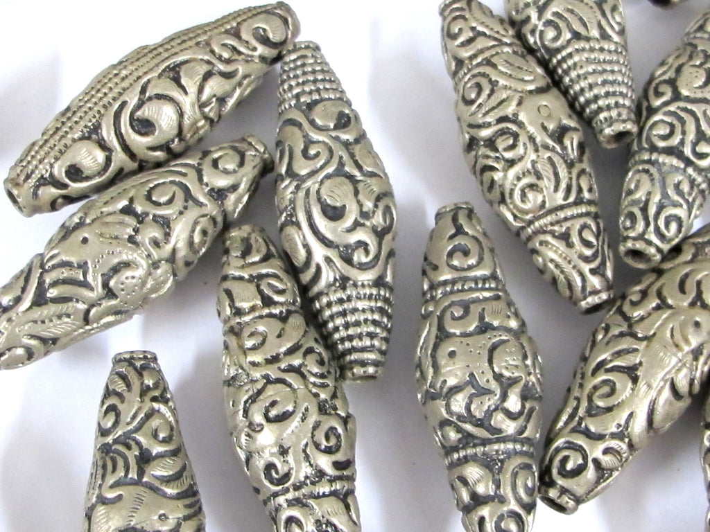 2 beads - Nepal filigree beads Tibetan silver antiqued finish bicone shape mix designs ethnic beads from Nepal - BD943K