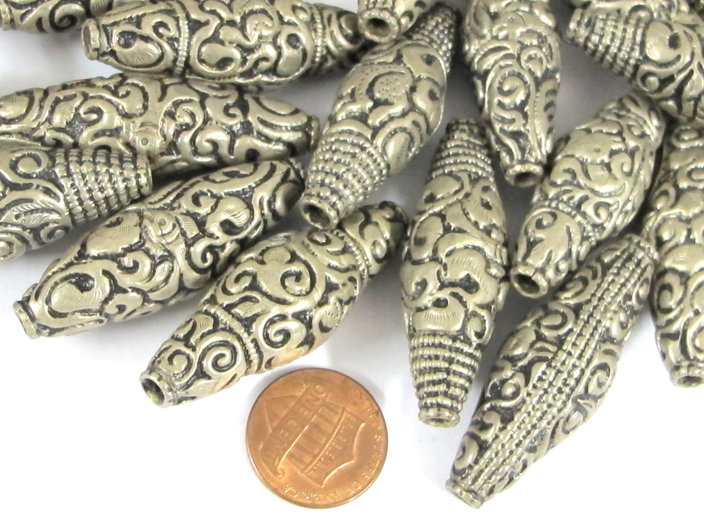 2 beads - Nepal filigree beads Tibetan silver antiqued finish bicone shape mix designs ethnic beads from Nepal - BD943K