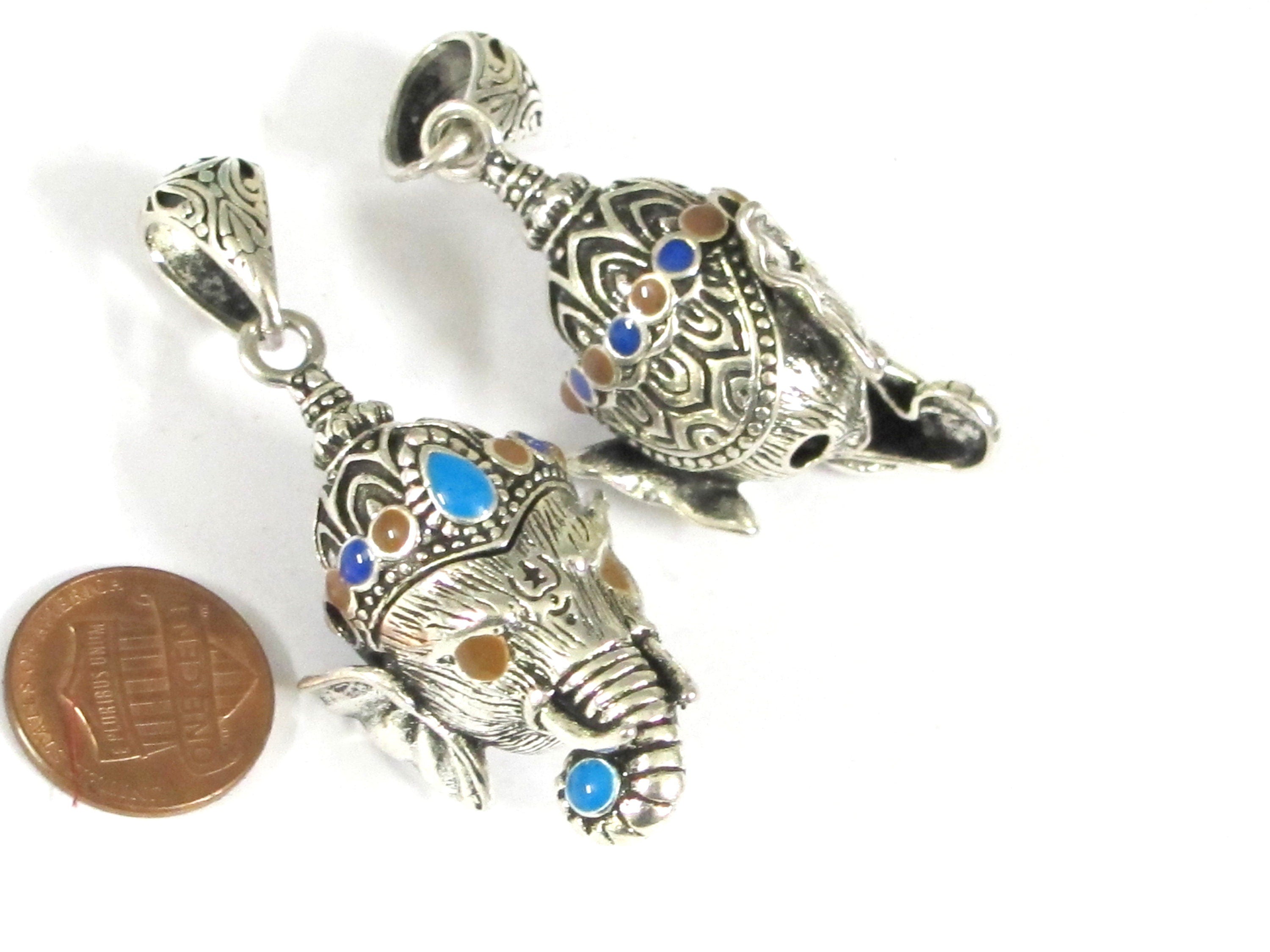 Gorgeous Ganesha Pendant Nepal 3D silver tone finish enamel inlaid lord Ganesha pendant - Ganpati Ganesh ji copyright Nepalbeadshop PM450K