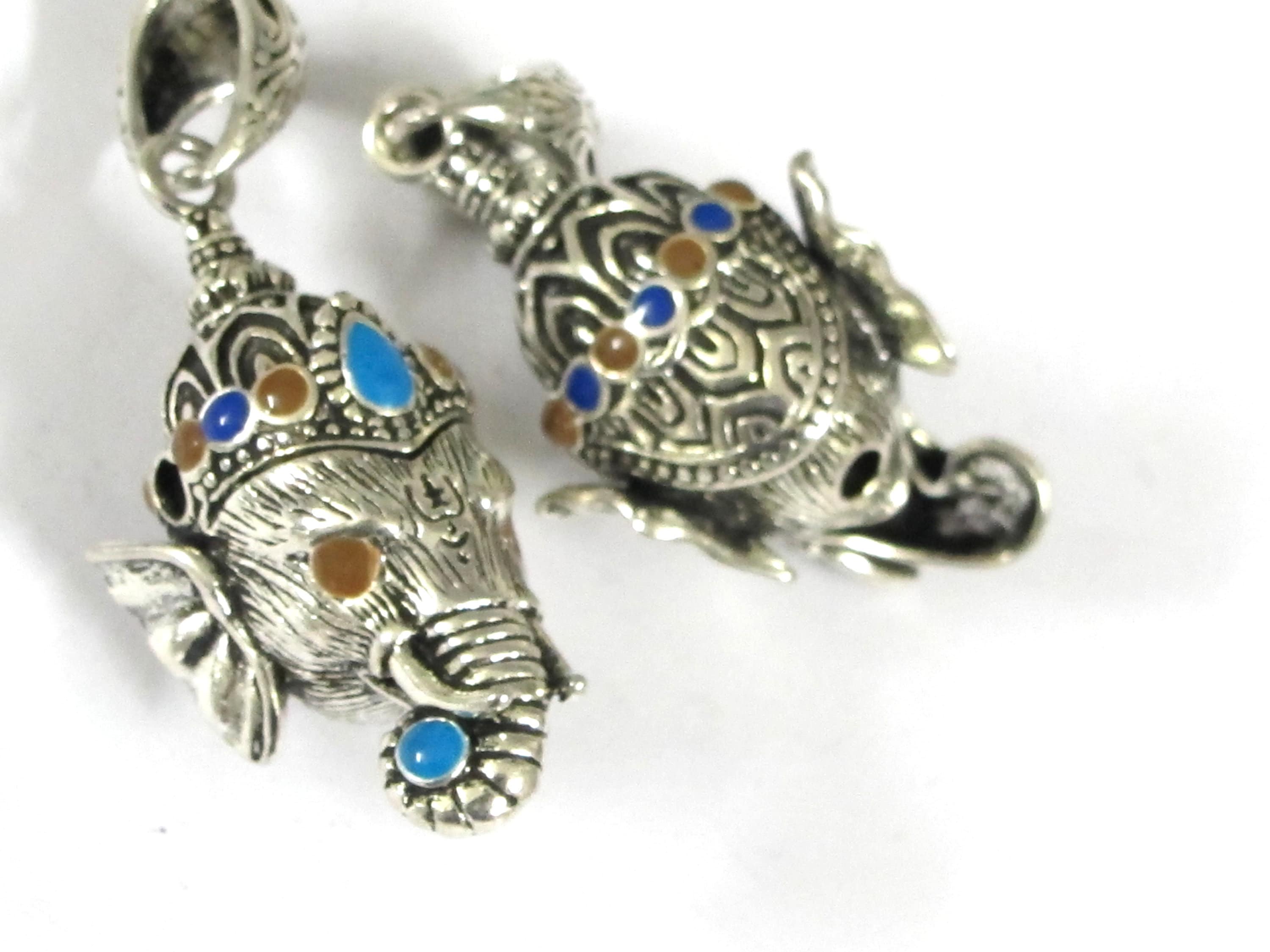 Gorgeous Ganesha Pendant Nepal 3D silver tone finish enamel inlaid lord Ganesha pendant - Ganpati Ganesh ji copyright Nepalbeadshop PM450K