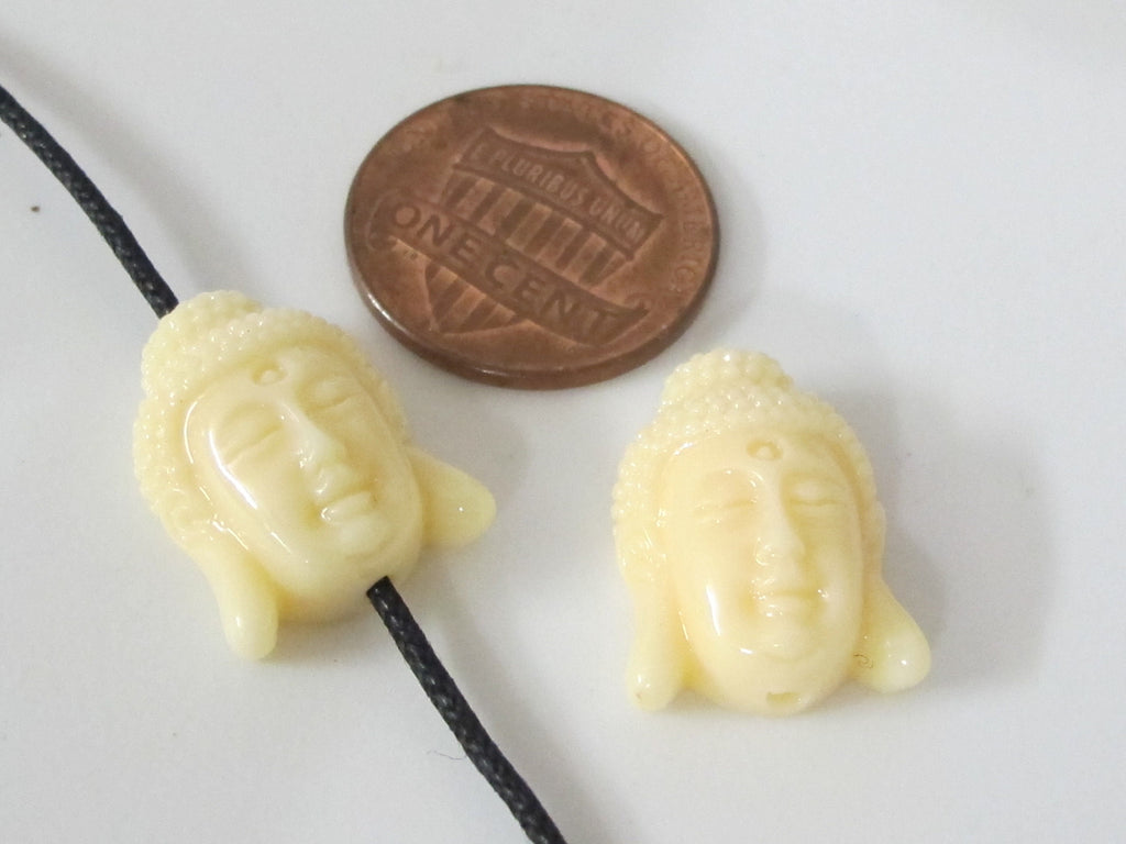 4 BEADS - Cream resin Buddha beads buddah face beads mala making supplies 13 mm x 18 mm - BD599G