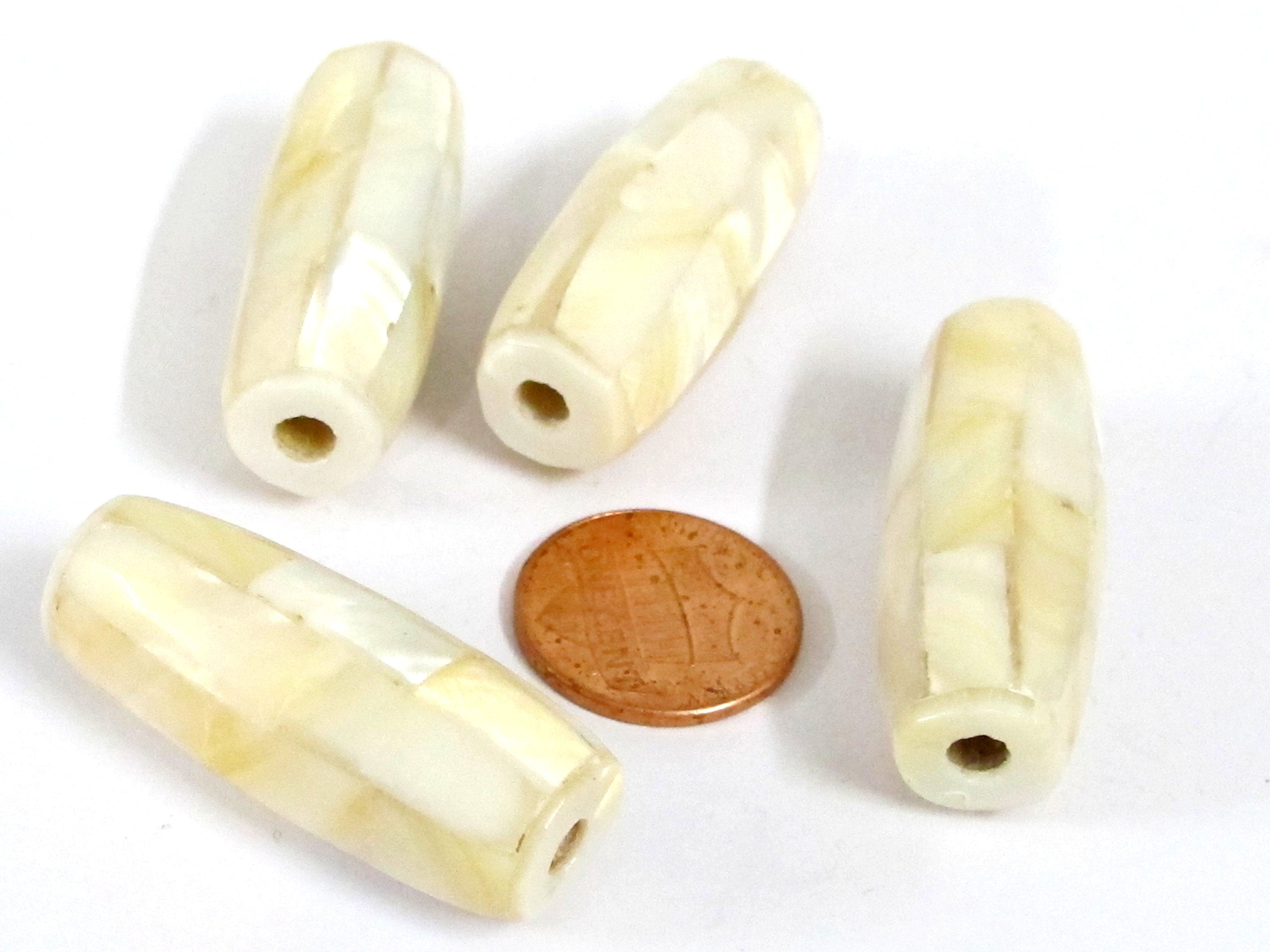 1 Bead - Long tubular cylinder mother of pearl shell MOP mosaic inlay bead - 36- 38 mm long - BD690G