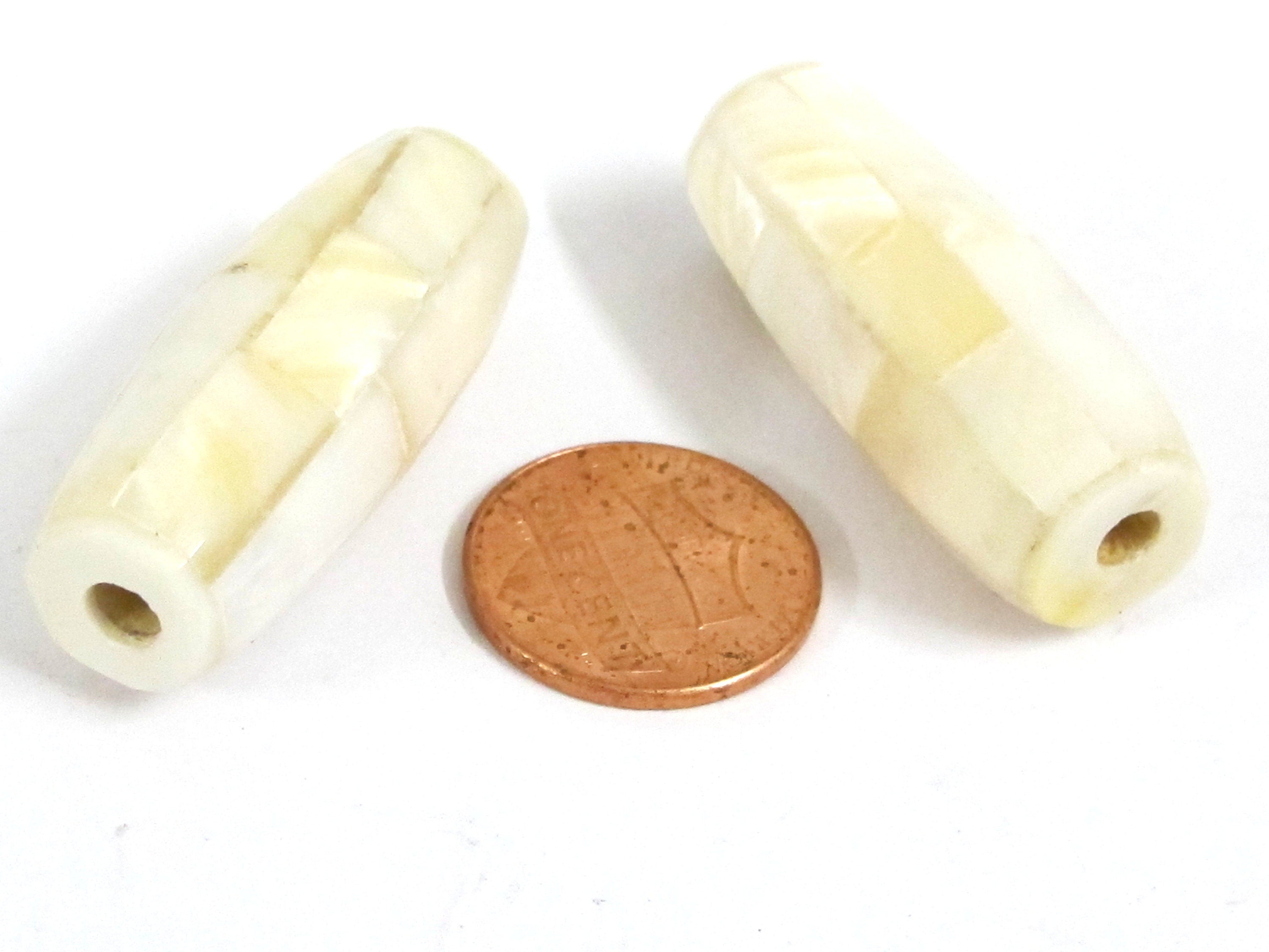 1 Bead - Long tubular cylinder mother of pearl shell MOP mosaic inlay bead - 36- 38 mm long - BD690G