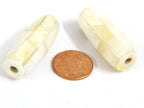 1 Bead - Long tubular cylinder mother of pearl shell MOP mosaic inlay bead - 36- 38 mm long - BD690G