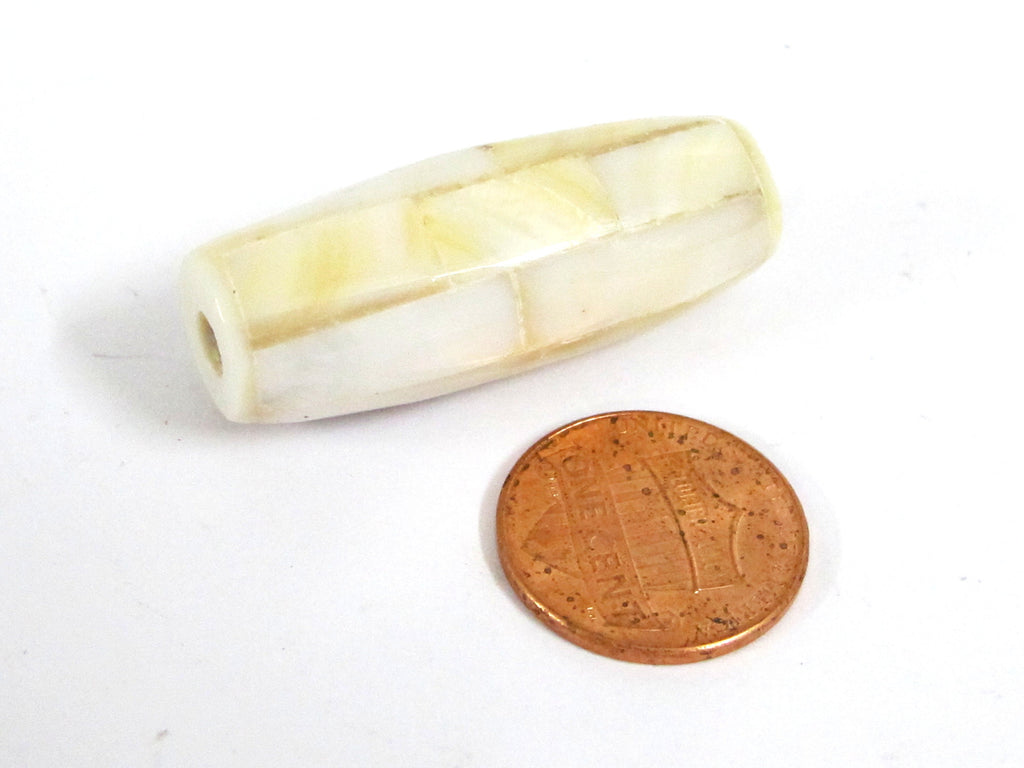 1 Bead - Long tubular cylinder mother of pearl shell MOP mosaic inlay bead - 36- 38 mm long - BD690G