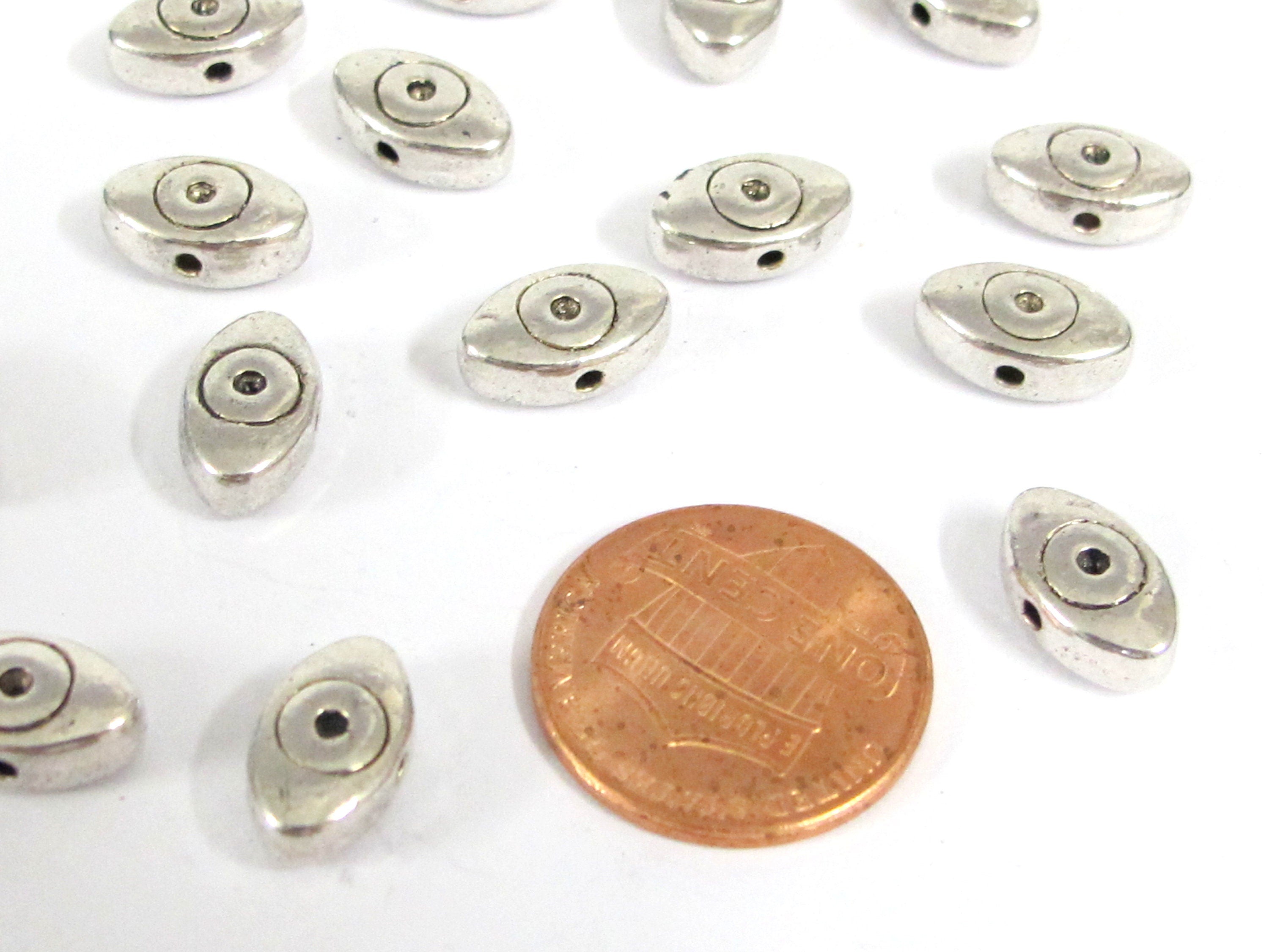 8 beads - Evil eye beads silver tone finish eye shape small size spacer beads 12 mm x 7 mm nepalbeadshop - BD690H