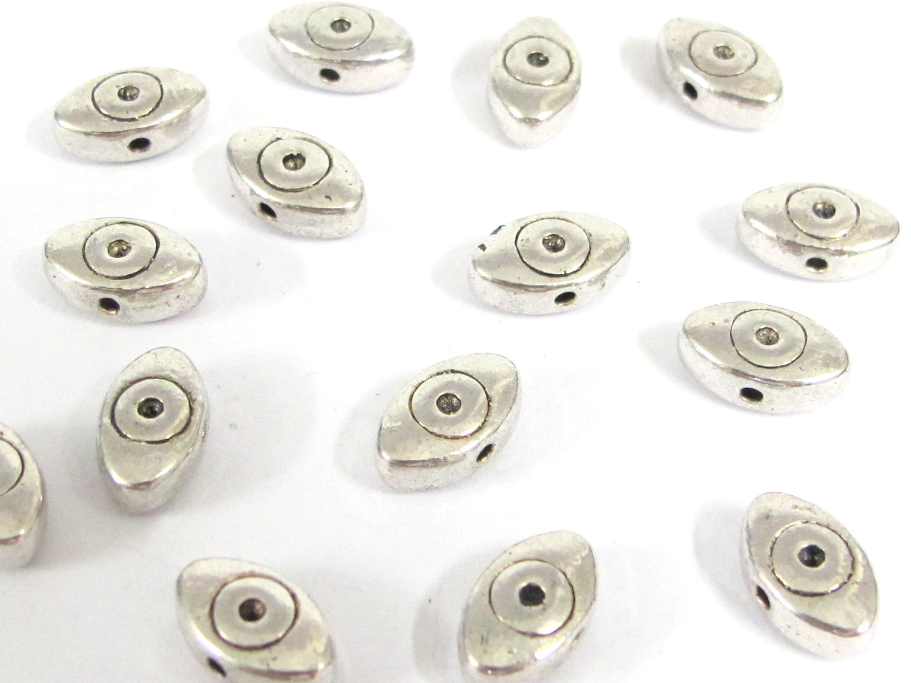 8 beads - Evil eye beads silver tone finish eye shape small size spacer beads 12 mm x 7 mm nepalbeadshop - BD690H