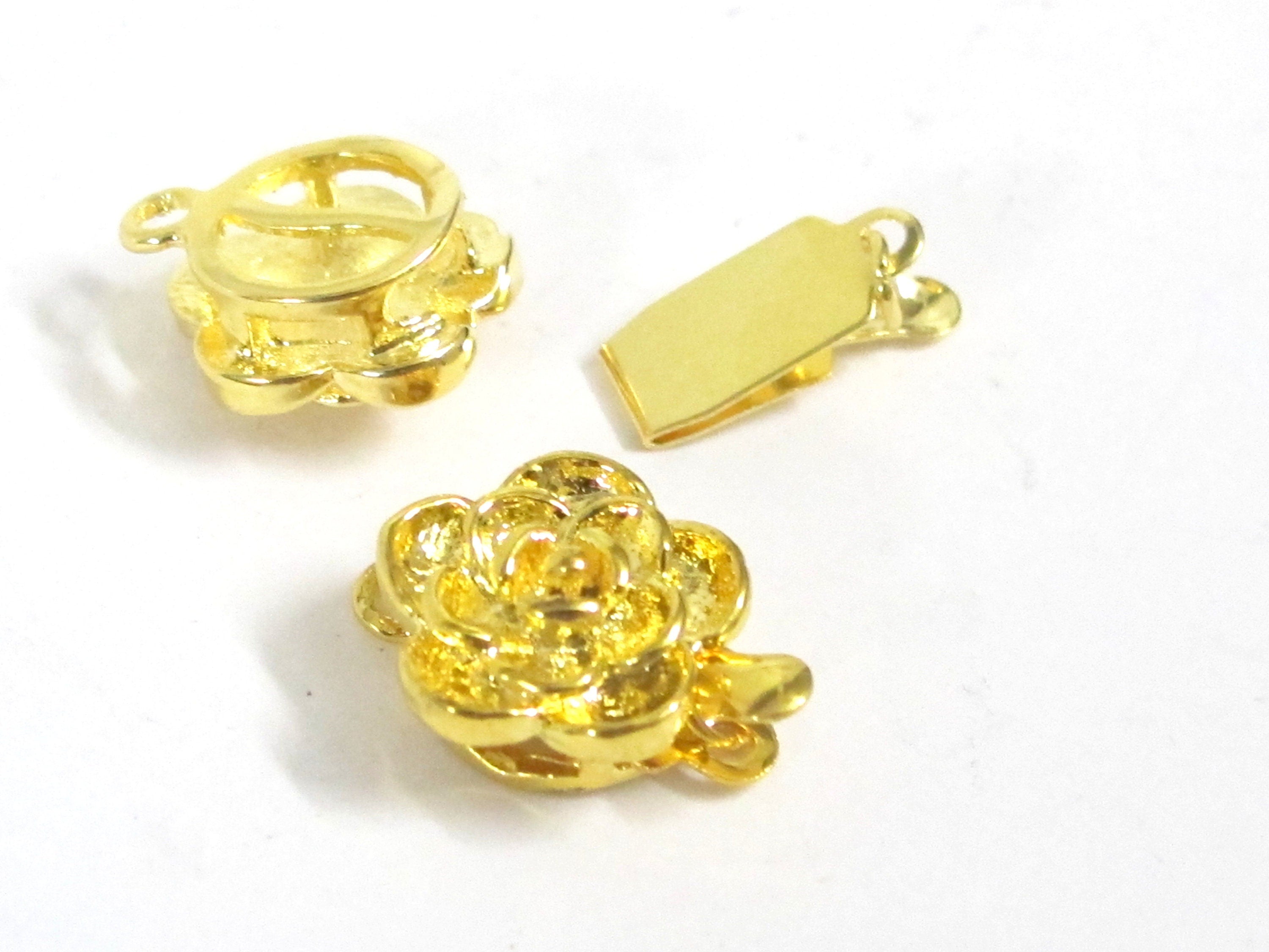 2 clasps - Gold tone plated rose flower box clasp single line LN0041A