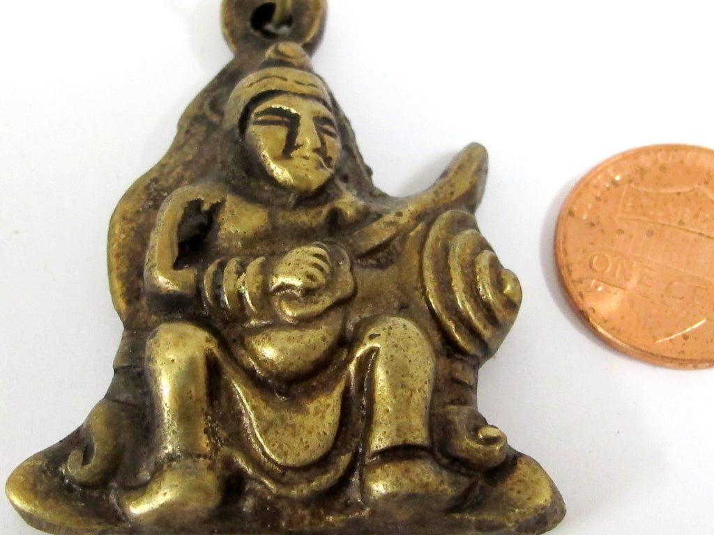 1 Pendant - Tibetan brass warrior knight sword fighter pendant from Nepal antiqued finish - CP143