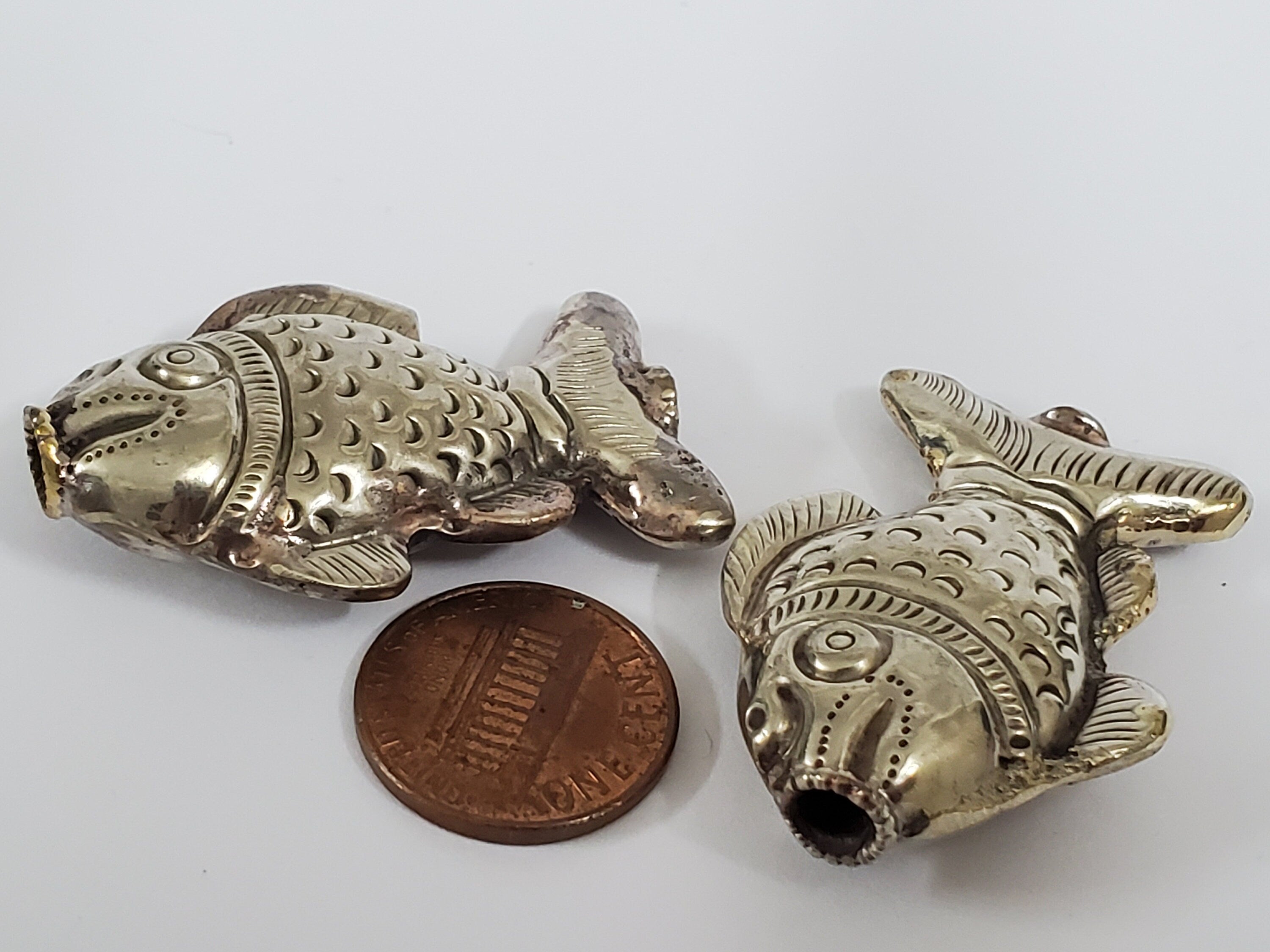 1 BEAD - Ethnic Tibetan silver repousse fish design beads Tibetan silver bead Nepal bead fish beads animal bead design-- BD420