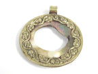 Unique OOAK Tibetan Nepal pendant round oval shape cut mother of pearl shell pendant with flower filigree on pendant frame - PM169C